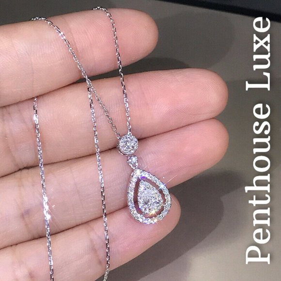 Pear Cut Double Halo Necklace - Picture 3 of 6